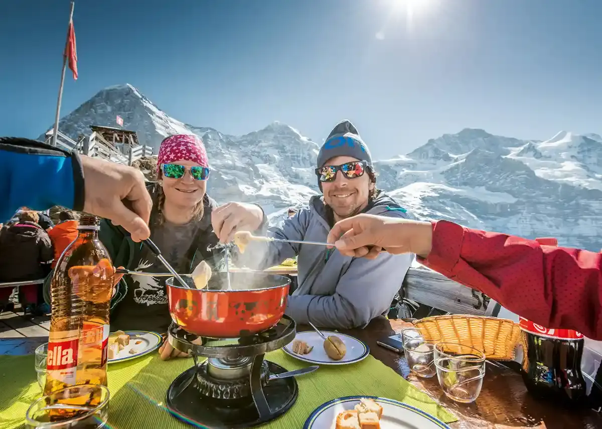 Enjoying Swiss Fondue on the top of Jungfraujoch